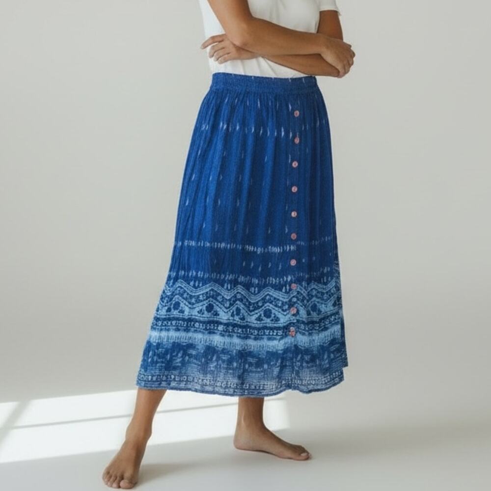 Exclusif by Whispers Midi Skirt Women's S Blue White Patterned Casual Boho
